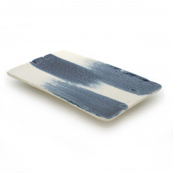 medium-sized thick rectangular plate white and blue RURI TOKUSA