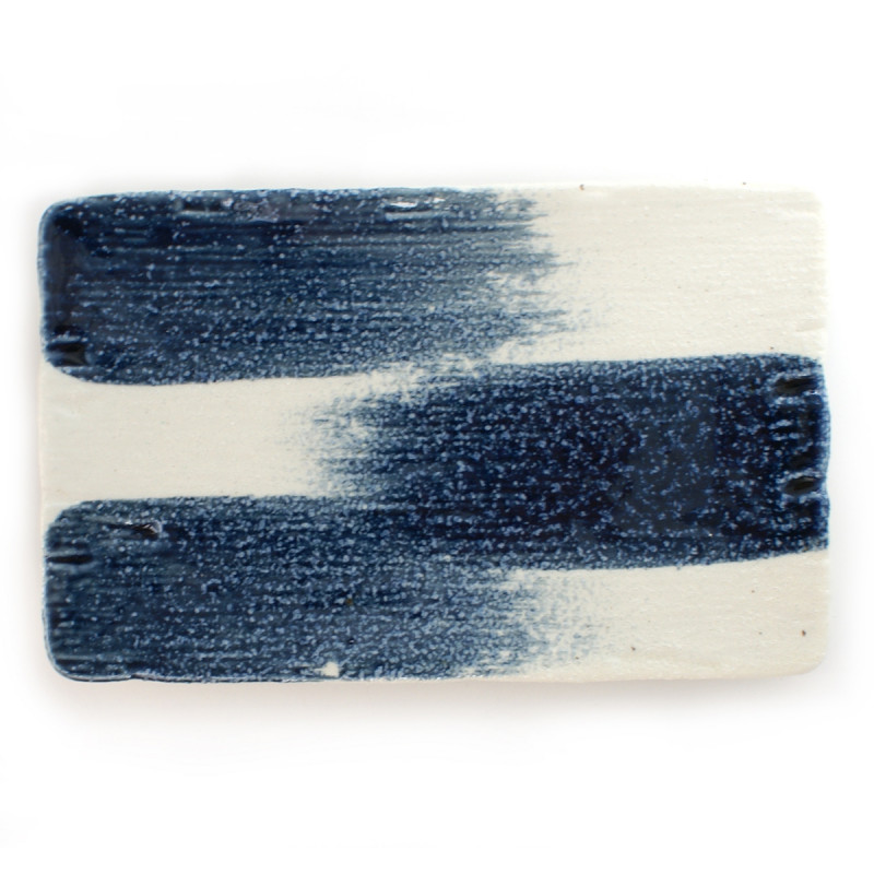 medium-sized thick rectangular plate white and blue RURI TOKUSA