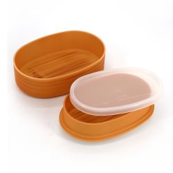 Bento box giapponese ovale color legno marrone con coppia di bacchette abbinate, WAPPA, 13,6 cm