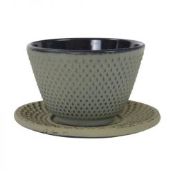 Tazza da tè giapponese alta in ceramica, grigio, foglie d'acero