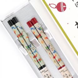 Set de baguettes japonaises noire rouge en bois TOMUSONBAKO MANEKINEKO