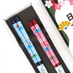 Japanese red blue chopsticks set in wood TOMUSONBAKO SHICHI FUKUDARUMA