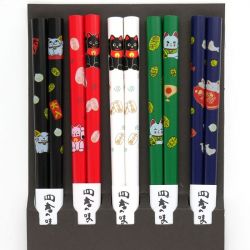 set of 5 pairs of Japanese chopsticks, MANEKINEKO, multicolored