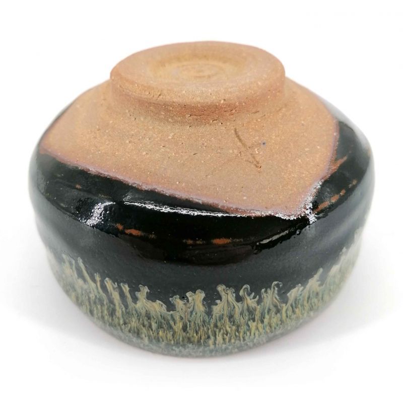 Ceramic bowl for tea ceremony, black, green infused paint - CHUNYU