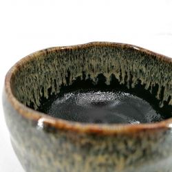 Ceramic bowl for tea ceremony, black, green infused paint - CHUNYU