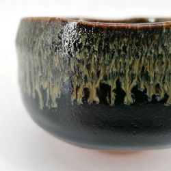 Ceramic bowl for tea ceremony, black, green infused paint - CHUNYU