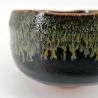 Ceramic bowl for tea ceremony, black, green infused paint - CHUNYU