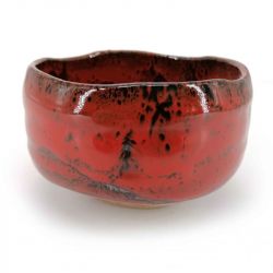 Ceramic bowl for tea ceremony, red and black, silver reflection - RANDAMU