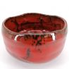 Ceramic bowl for tea ceremony, red and black, silver reflection - RANDAMU