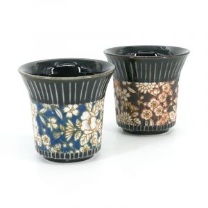 Set of 2 black ceramic Japanese cups - HANA PATTA