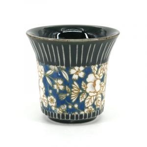 Set of 2 black ceramic Japanese cups - HANA PATTA