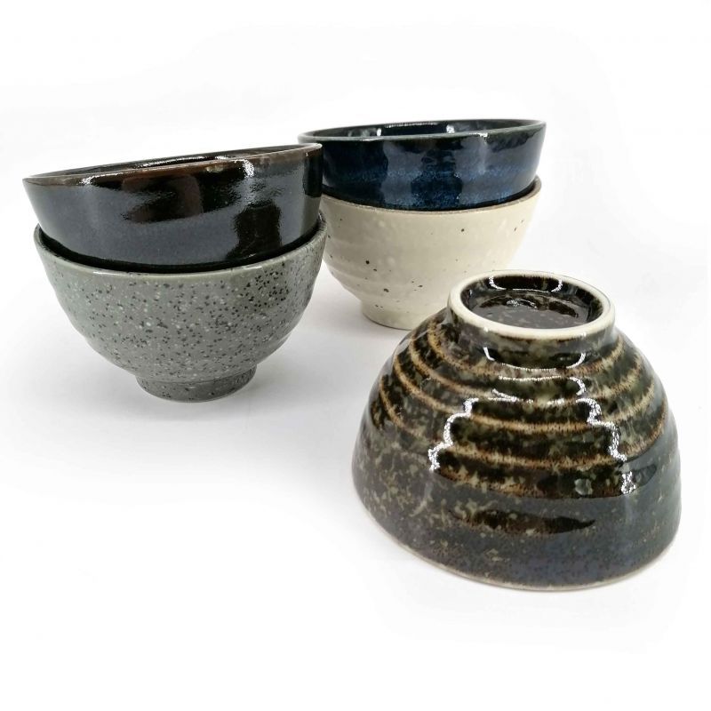 Set of 5 Japanese ceramic tea cups, solid colors - MUJI