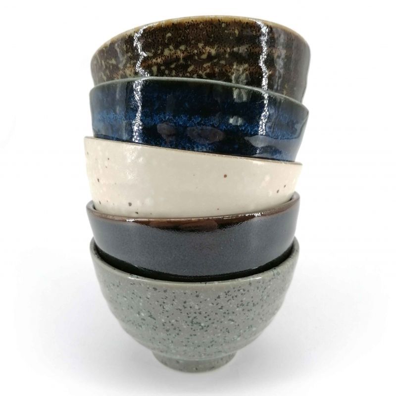 Set of 5 Japanese ceramic tea cups, solid colors - MUJI