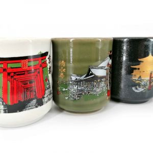 Set of 5 Japanese ceramic tea cups, traditional patterns - DENTO