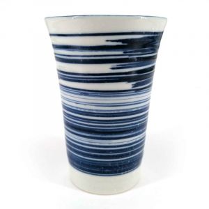 Mazagran japonais en céramique, bleu et blanc, lignes de pinceau - MIGAKIMASU