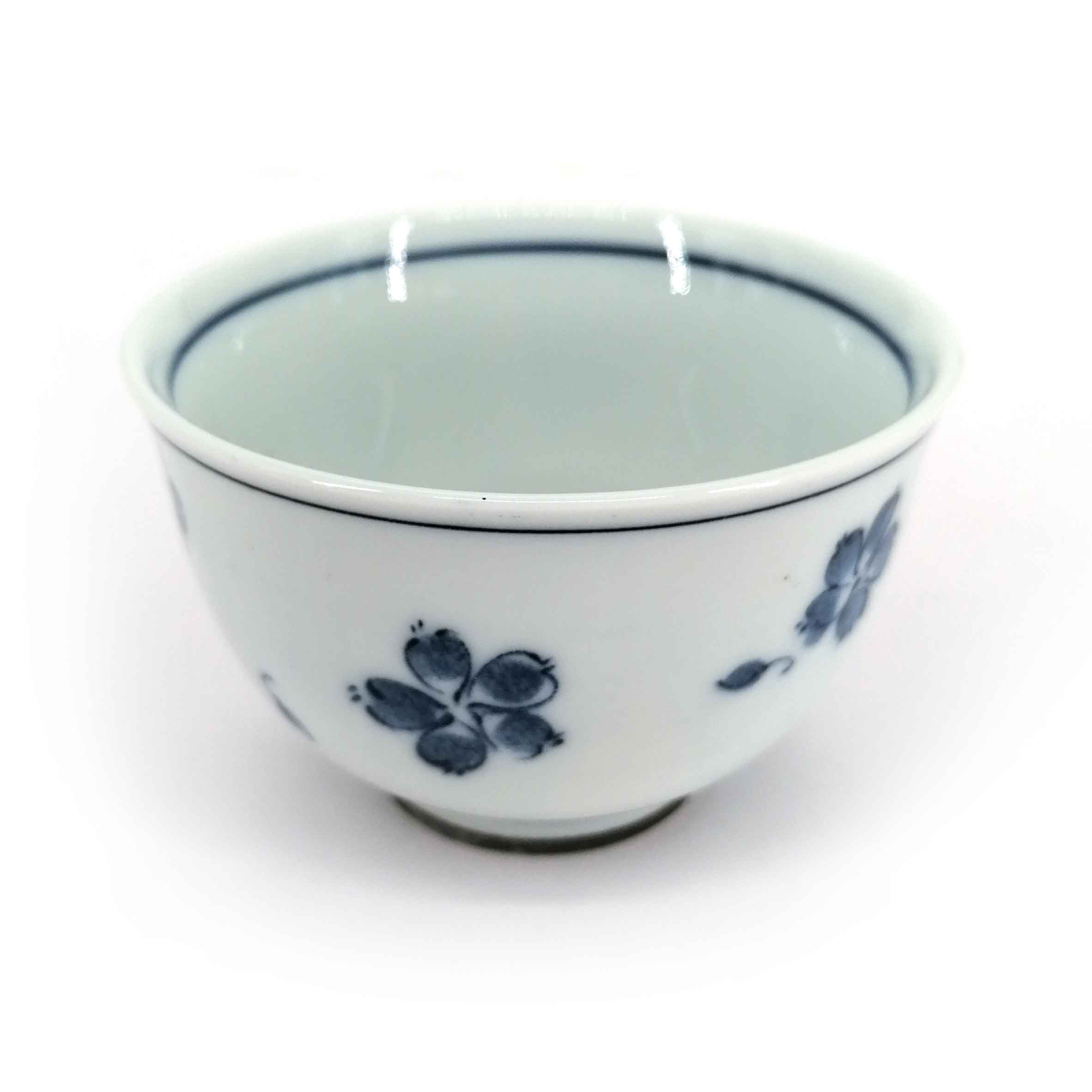 tazza bianca da tè giapponese di ceramica, HANAMOMEN fiori blu