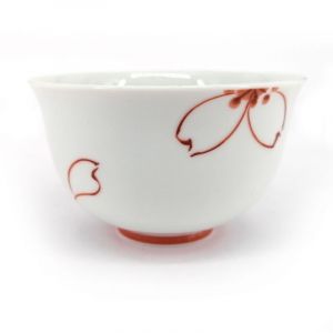 Japanese ceramic tea cup, white with red flowers - SAKURA