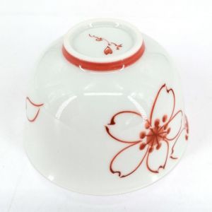 Japanische Keramik-Teetasse, weiß mit roten Blüten - SAKURA