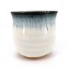 Japanese ceramic tea cup, white, blue border - KYOKAI