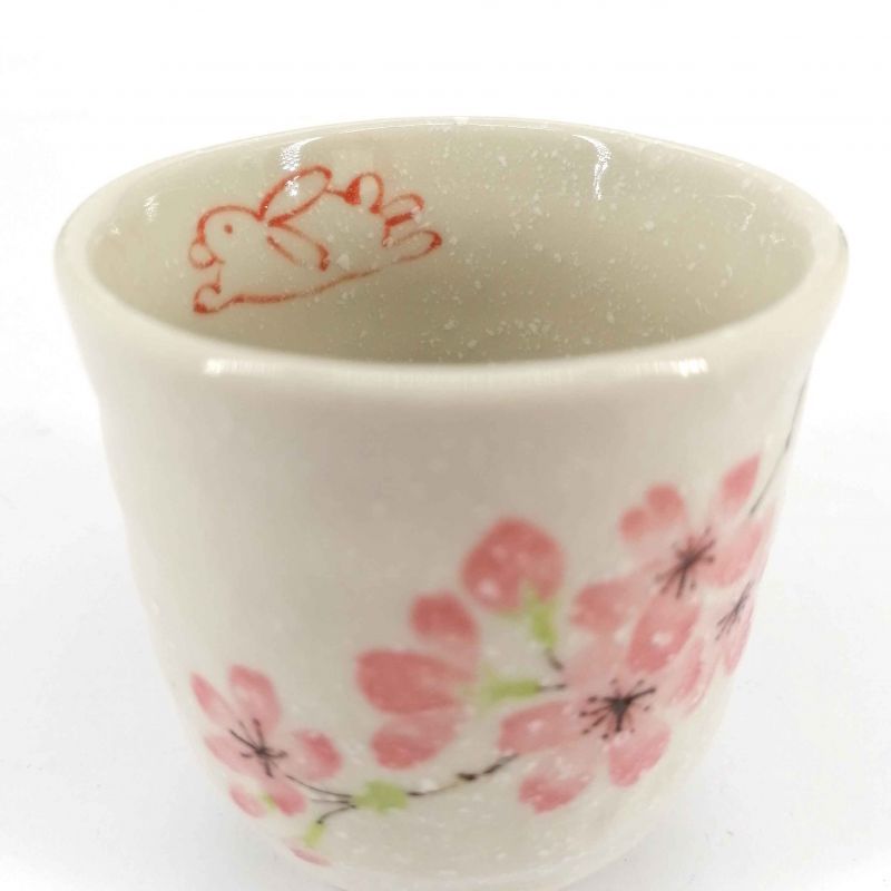 Tasse à thé japonaise en céramique, blanc et fleurs de cerisiers - SAKURA USAGI