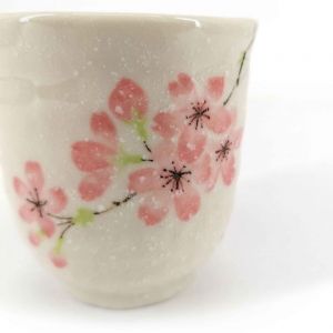 Japanese ceramic tea cup, white and cherry blossoms - SAKURA USAGI