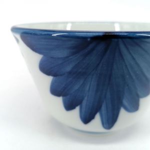 Japanese ceramic tea cup, white and blue petals - AOI HANABIRA