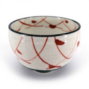 Tasse à thé japonaise en céramique, blanc et rouge, silhouettes oiseaux - TORI