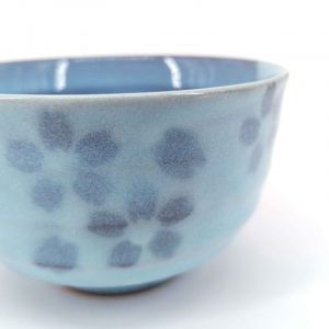 Japanese ceramic tea cup, light blue and flowers - BURUFURAWA