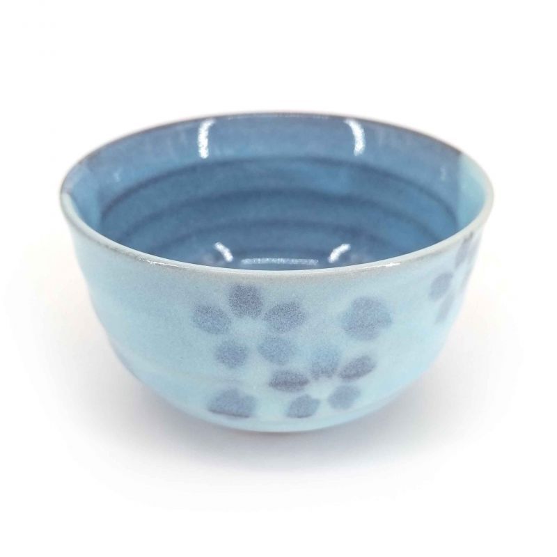 tazza bianca da tè giapponese di ceramica, HANAMOMEN fiori blu