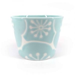 Taza de té de cerámica japonesa, azul y blanca - UME