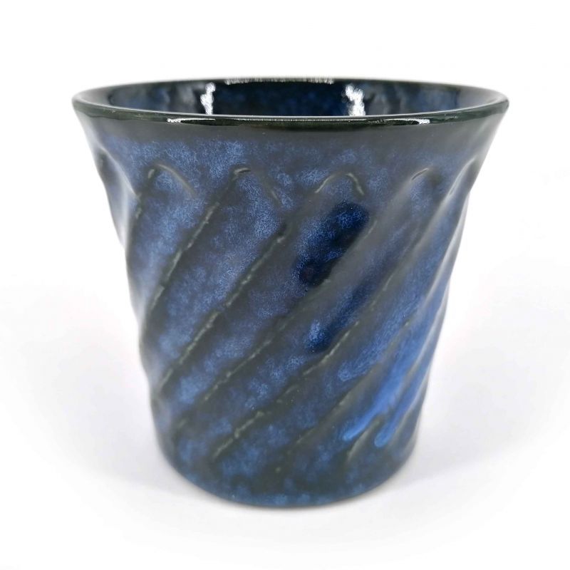 Tazza da tè giapponese svasata in ceramica, blu notte, strisce diagonali -  MIDDONAITOBURU