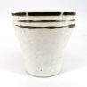 Japanese flared ceramic tea cup, white brown lines - GYO