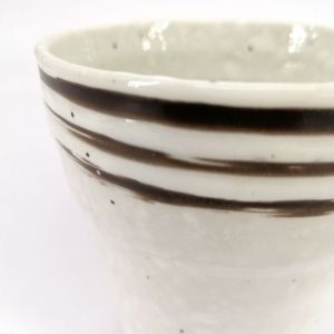 Japanese flared ceramic tea cup, white brown lines - GYO