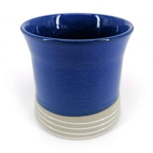 Japanese flared ceramic tea cup, blue - SHIROI SEN