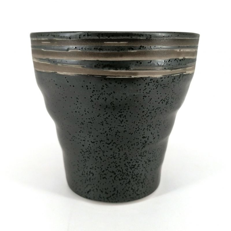 Tazza da tè giapponese svasata in ceramica, nero linee marroni - GYO