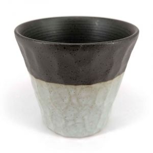 Japanese ceramic tea cup, brown and gray, raw edge - FUKISOKU