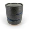 Japanese ceramic tea cup, brown and blue line - RAIN