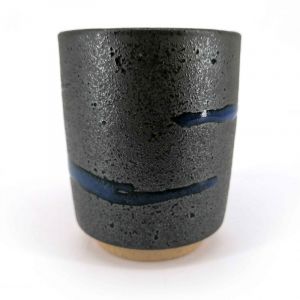 Japanese ceramic tea cup, brown and blue line - RAIN