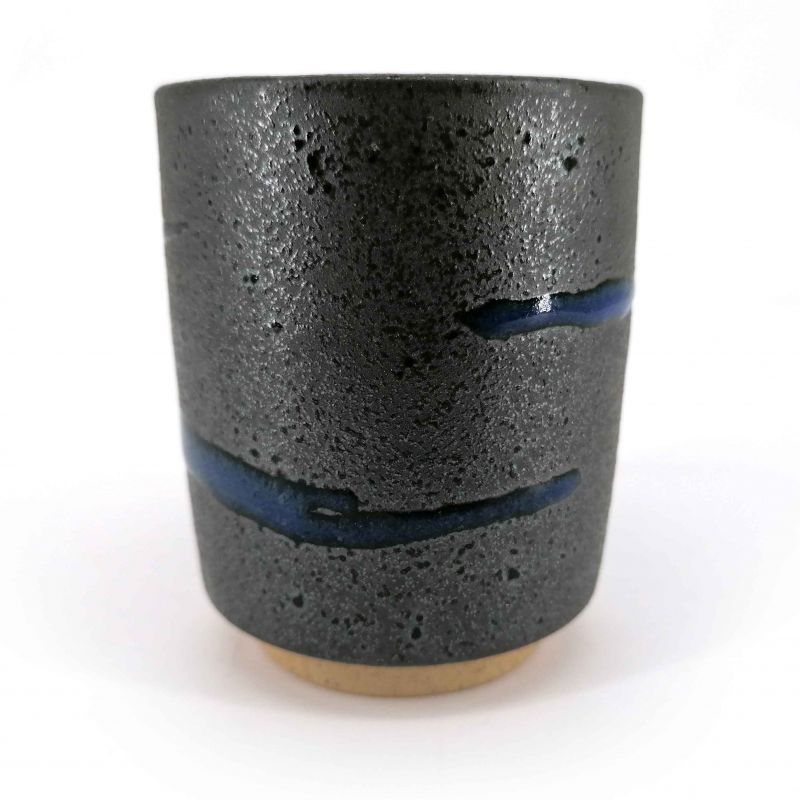 Japanese ceramic tea cup, brown and blue line - RAIN