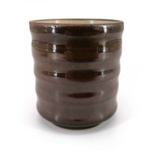 Japanese ceramic tea cup, brown with light silver reflections - KASSHOKU KAPPU