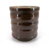 Japanese ceramic tea cup, brown with light silver reflections - KASSHOKU KAPPU