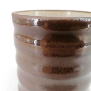 Japanese ceramic tea cup, brown with light silver reflections - KASSHOKU KAPPU