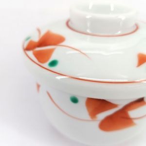 Japanese mug with lid chawan mushi white, red and green dots - POINTO