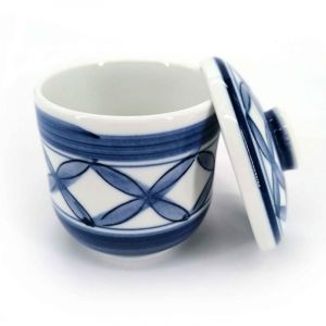 Taza japonesa con tapa chawanmushi, azul - AOI JUJIKA