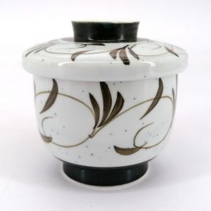 Tasse japonaise avec couvercle chawan mushi, gris et arabesques marron - ARABESUKU