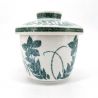 Tasse japonaise avec couvercle chawan mushi, gris et fleurs bleues - AOI HANA