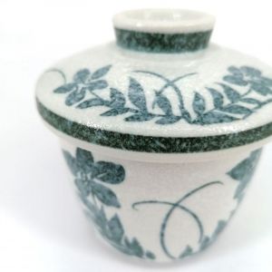 Japanese mug with lid chawan mushi, gray and blue flowers - AOI HANA