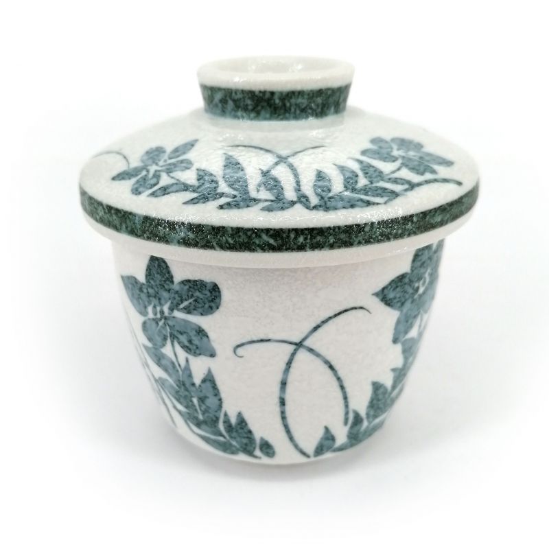 Japanischer Becher mit Deckel Chawan Mushi, graue und blaue Blumen - AOI HANA