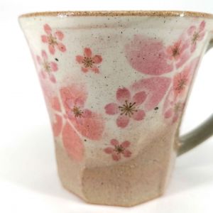 Japanischer Keramikbecher mit Griff, beige und pink - SAKURA