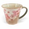 Taza de cerámica japonesa con asa, beige y rosa - SAKURA